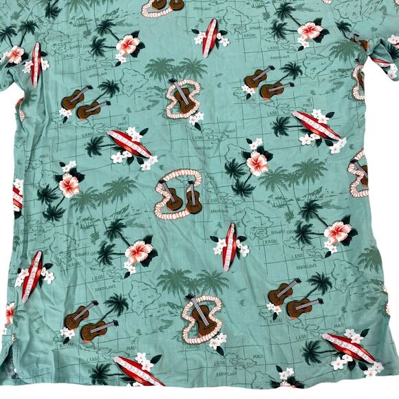 Goodiellow & Co Hawaiian Shirt Men S Meteor Green Guitars Standard Fit Button-Up - Picture 12 of 13
